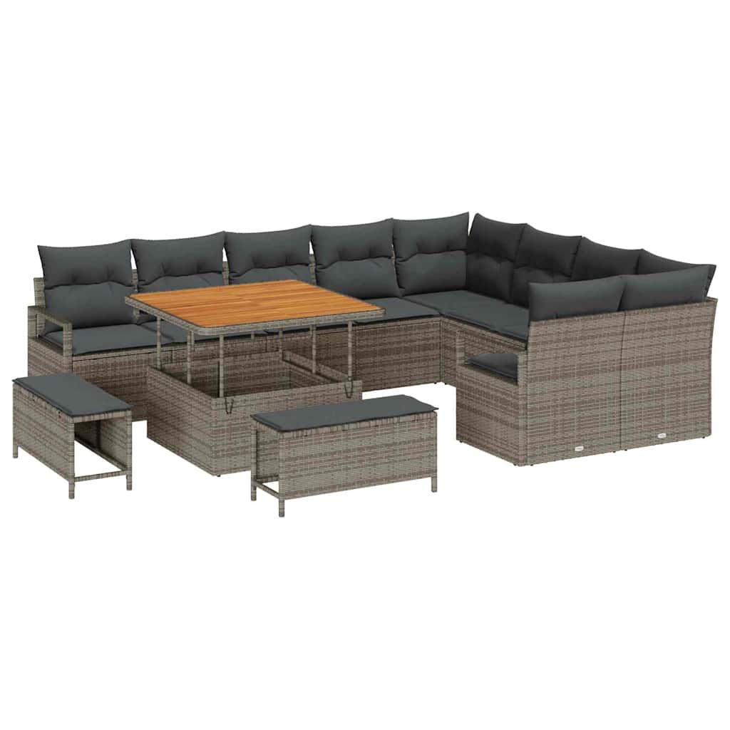 vidaXL Zestaw Sof na Ogród z poduszką z przechowywaniem 12 pcs Szary