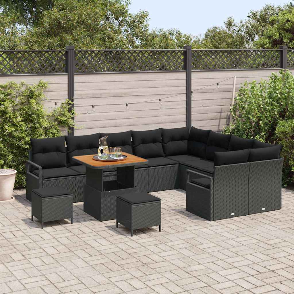 vidaXL Zestaw Sof na Ogród z poduszką z przechowywaniem 12 pcs Czarny