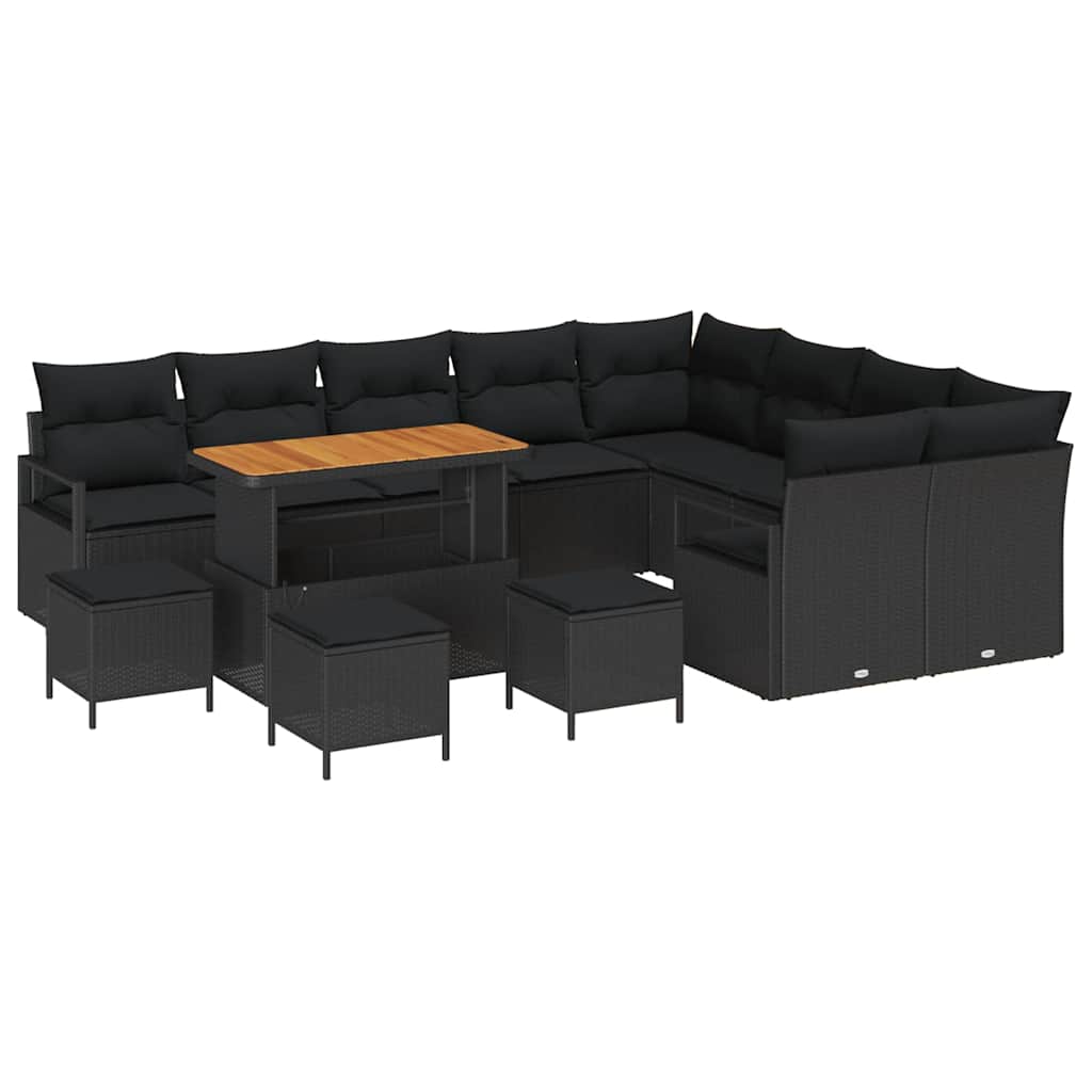 vidaXL Zestaw Sof na Ogród z poduszką z przechowywaniem 13 pcs Czarny