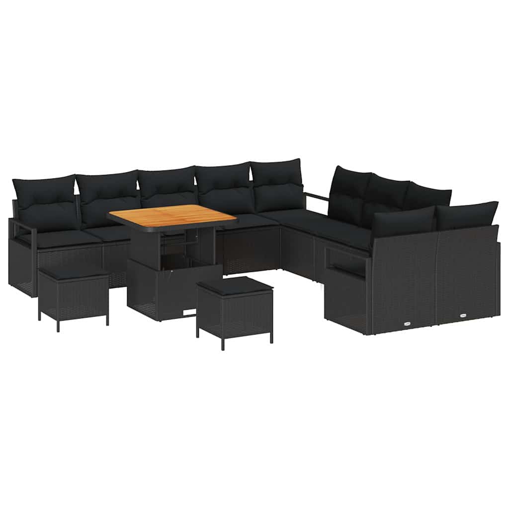 vidaXL Zestaw Sof na Ogród z poduszką z przechowywaniem 13 pcs Czarny