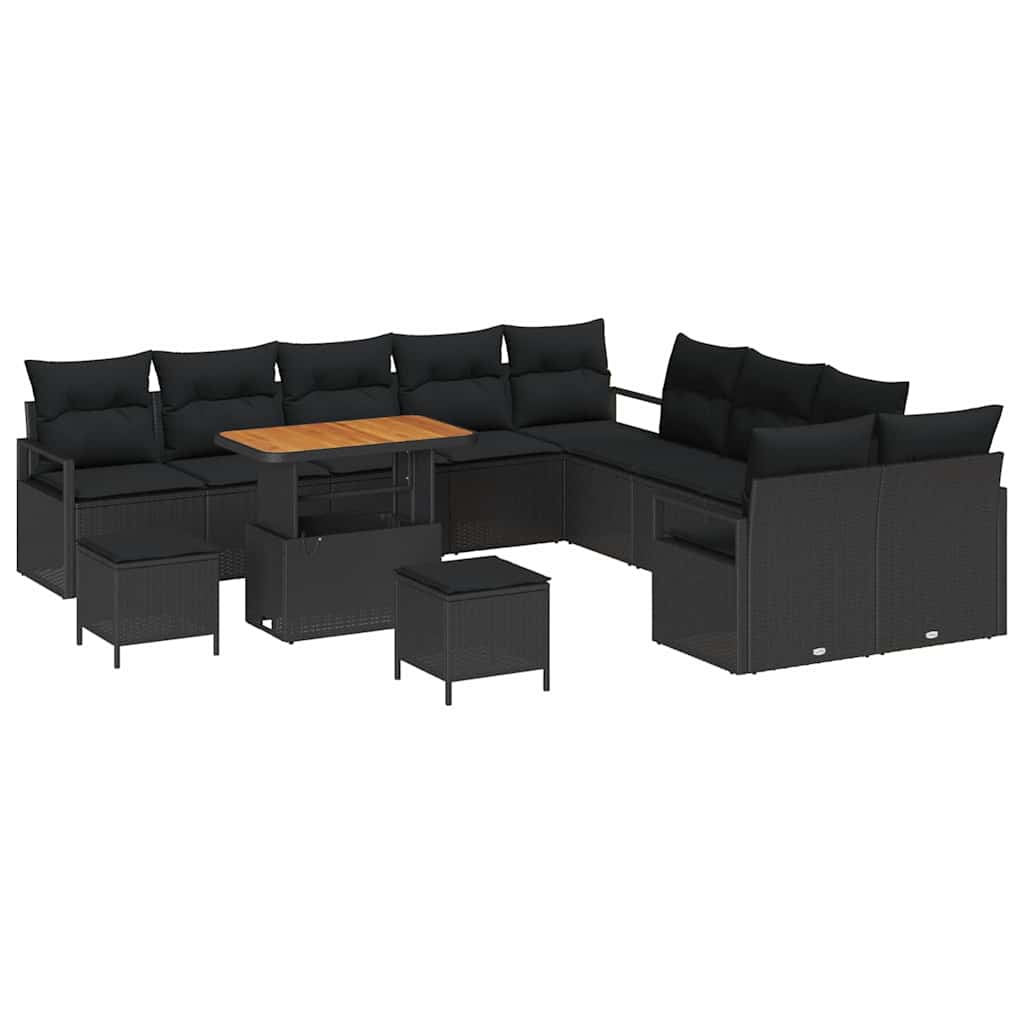 vidaXL Zestaw Sof na Ogród z poduszką z przechowywaniem 13 pcs Czarny