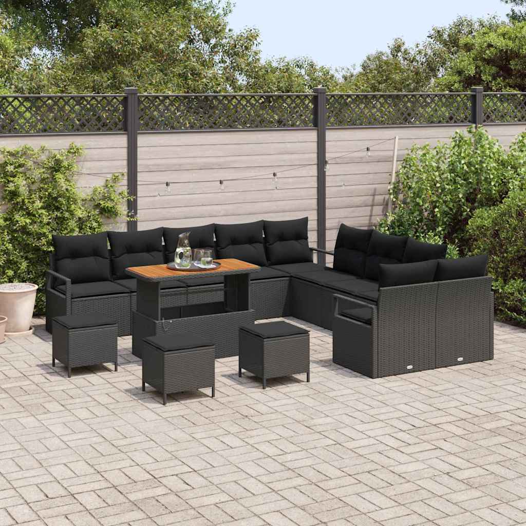 vidaXL Zestaw Sof na Ogród z poduszką z przechowywaniem 14 pcs Czarny