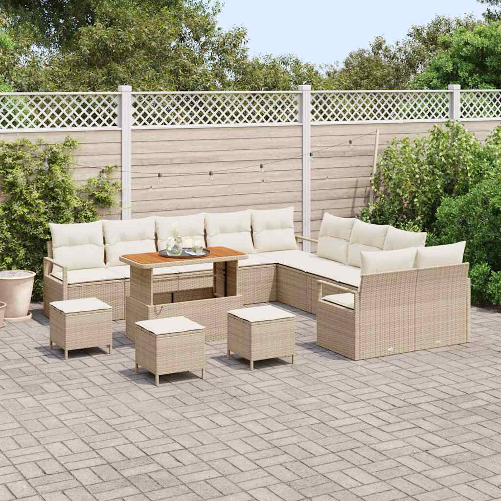 vidaXL Zestaw Sof na Ogród z poduszką 14 pcs Beżowy i kremowy