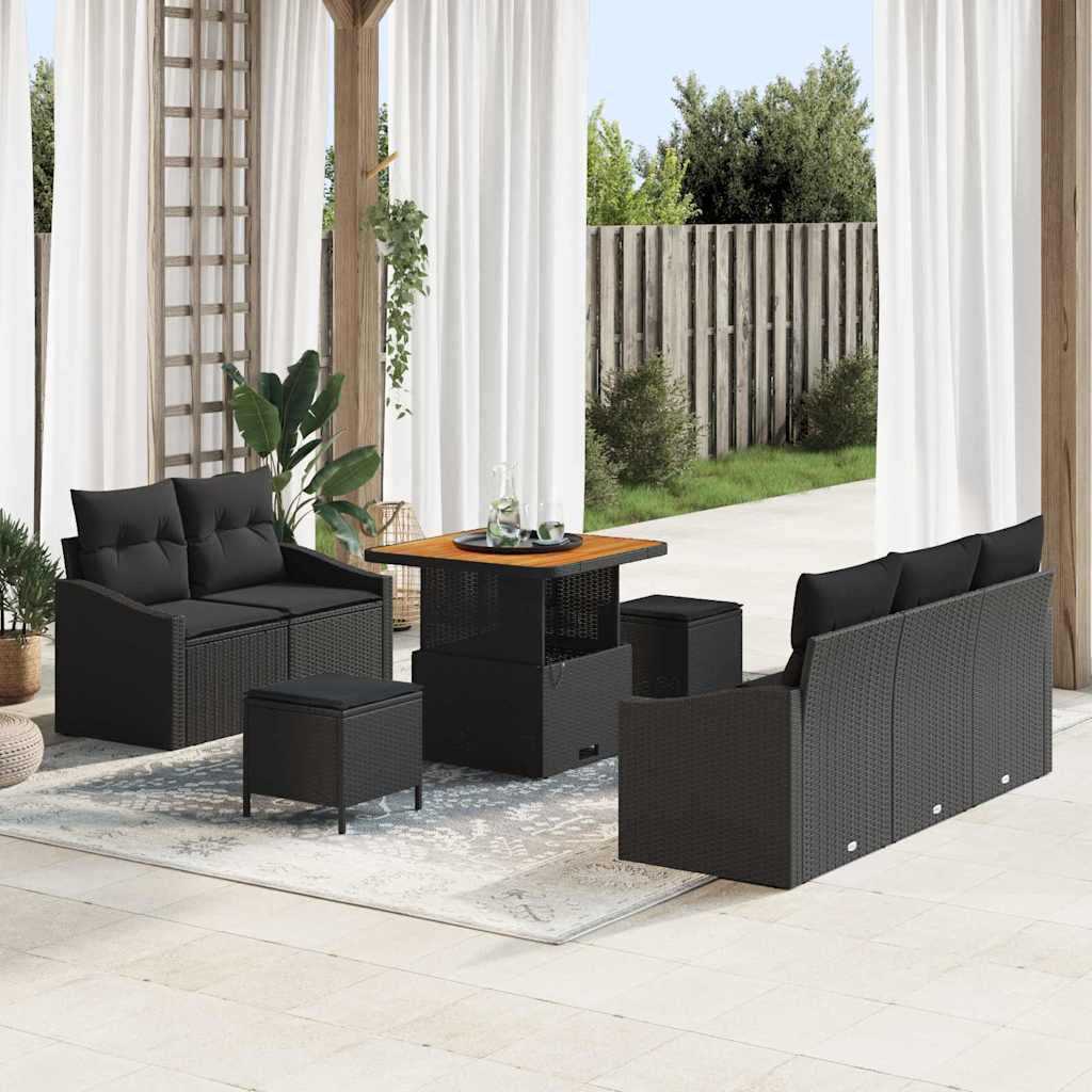vidaXL Zestaw Sof na Ogród z poduszką z przechowywaniem 8 pcs Czarny
