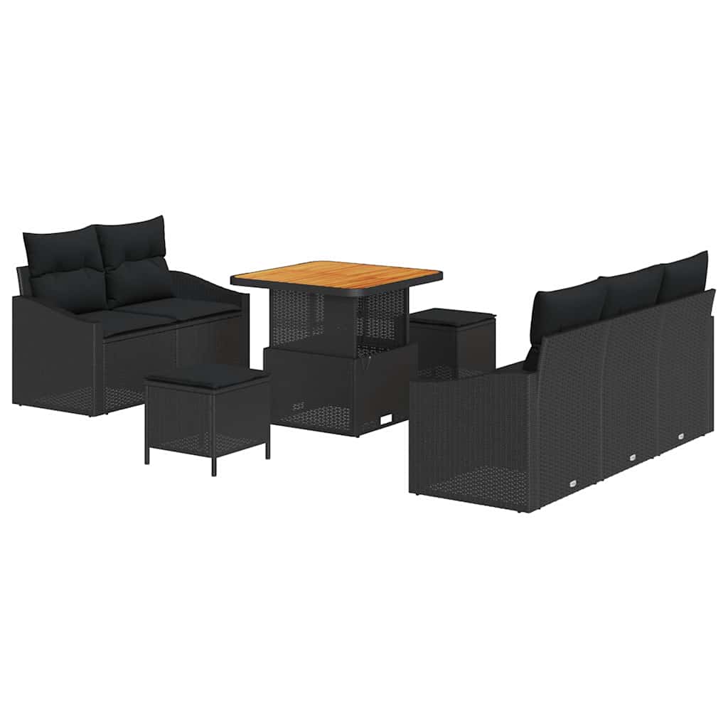 vidaXL Zestaw Sof na Ogród z poduszką z przechowywaniem 8 pcs Czarny