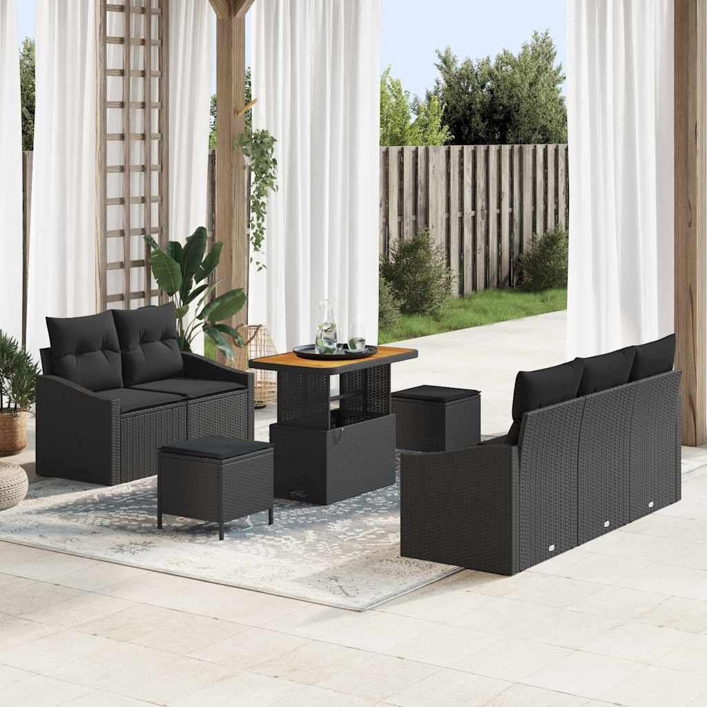 vidaXL Zestaw Sof na Ogród z poduszką z przechowywaniem 8 pcs Czarny