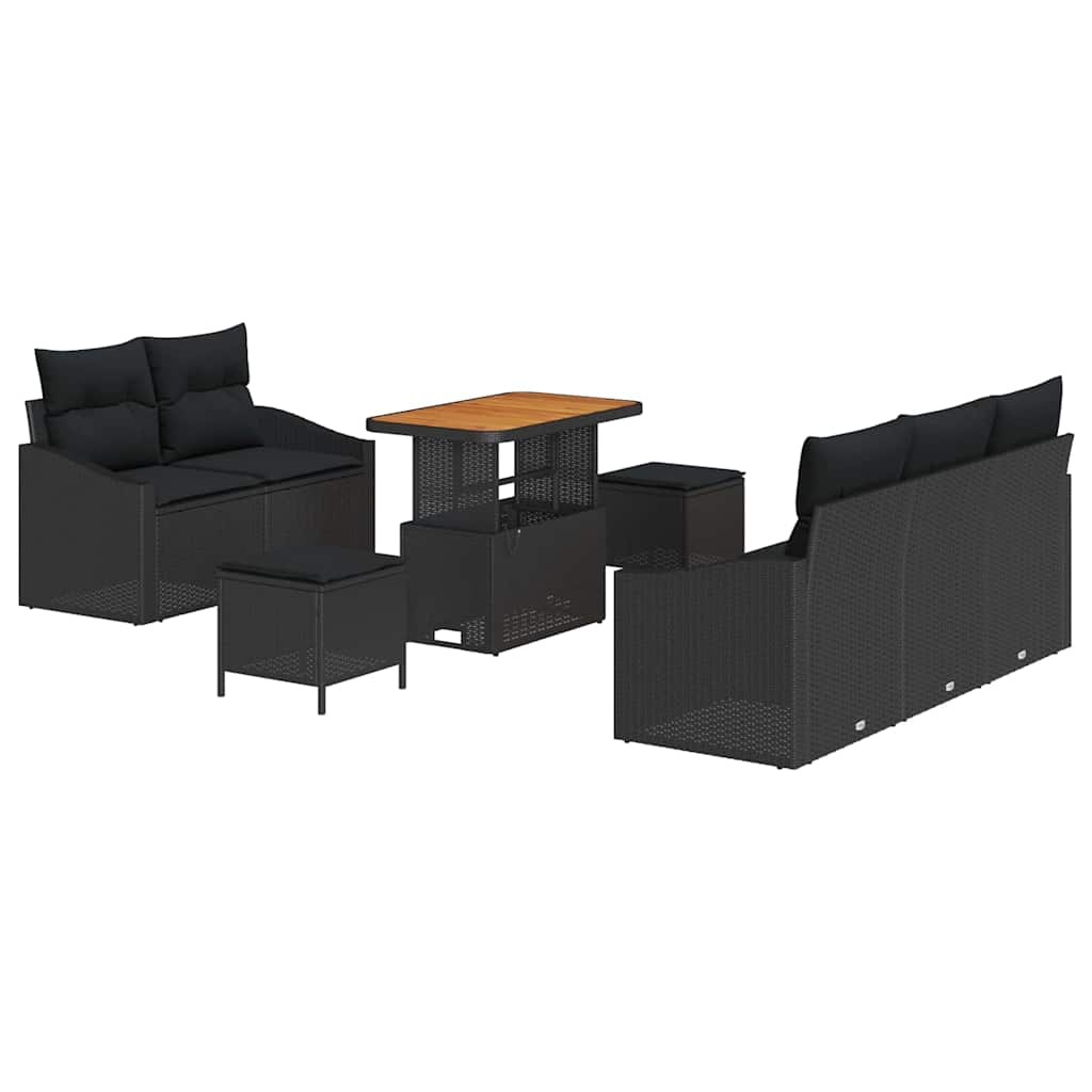 vidaXL Zestaw Sof na Ogród z poduszką z przechowywaniem 8 pcs Czarny