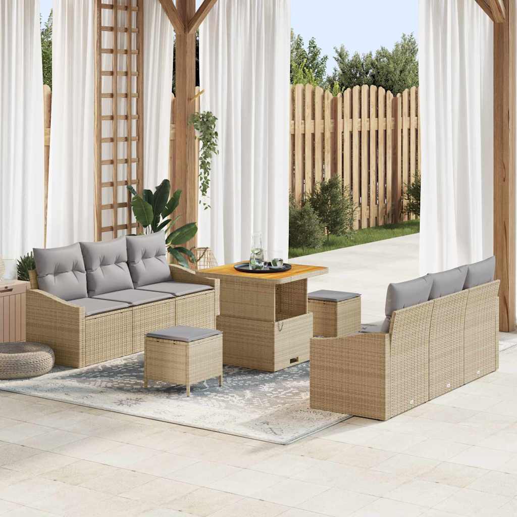 vidaXL Zestaw Sof na Ogród z poduszką 9 pcs Beżowy i jasnoszary