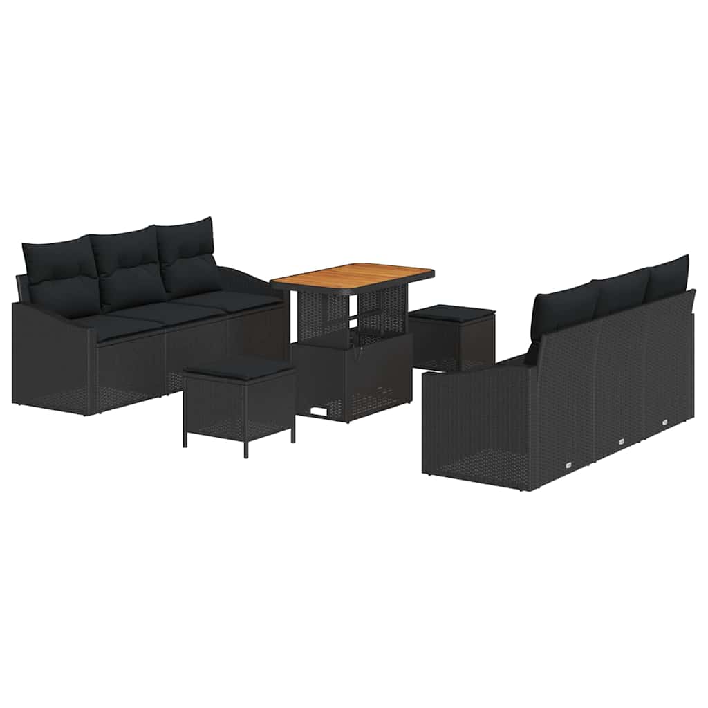 vidaXL Zestaw Sof na Ogród z poduszką z przechowywaniem 9 pcs Czarny