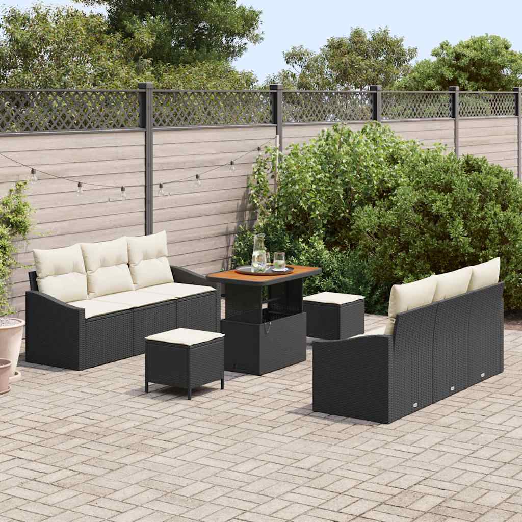 vidaXL Zestaw Sof na Ogród z poduszką 9 pcs Czarny i kremowy