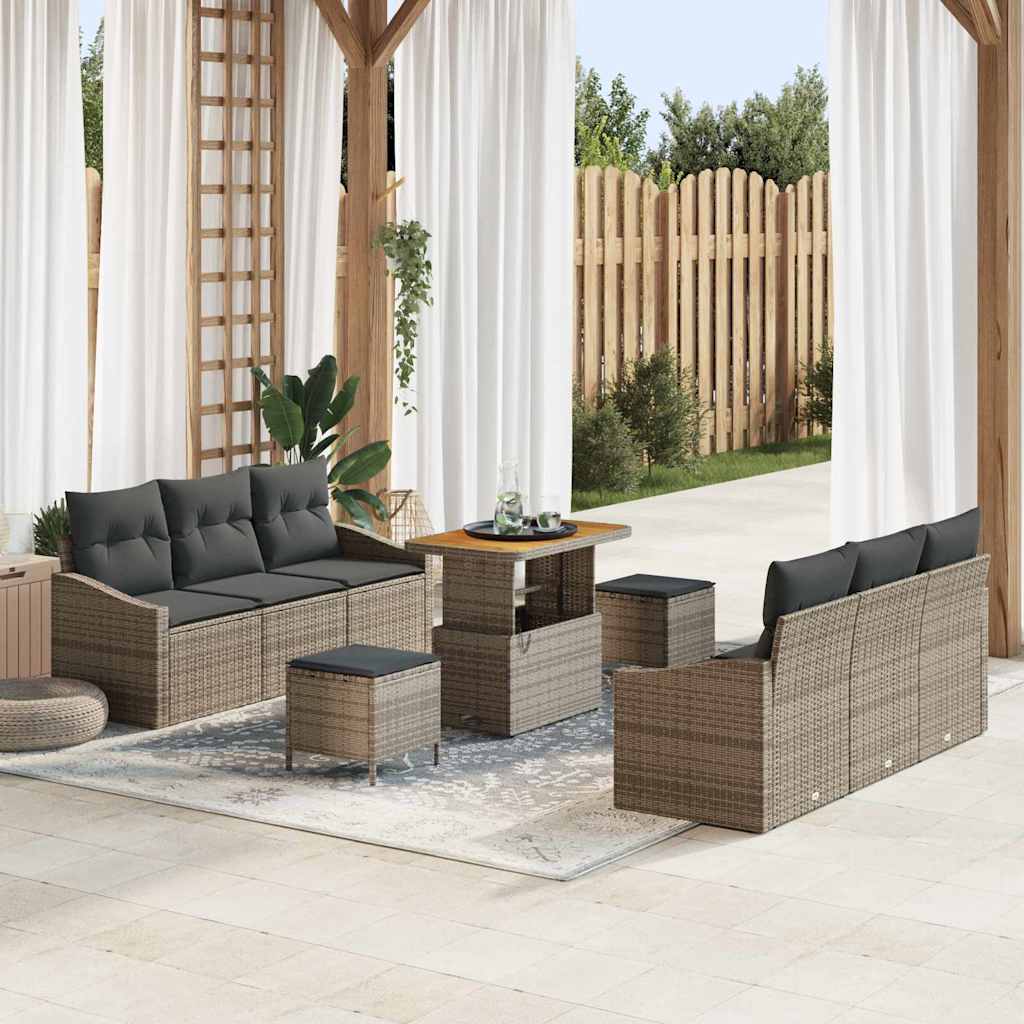 vidaXL Zestaw Sof na Ogród z poduszką z przechowywaniem 9 pcs Szary