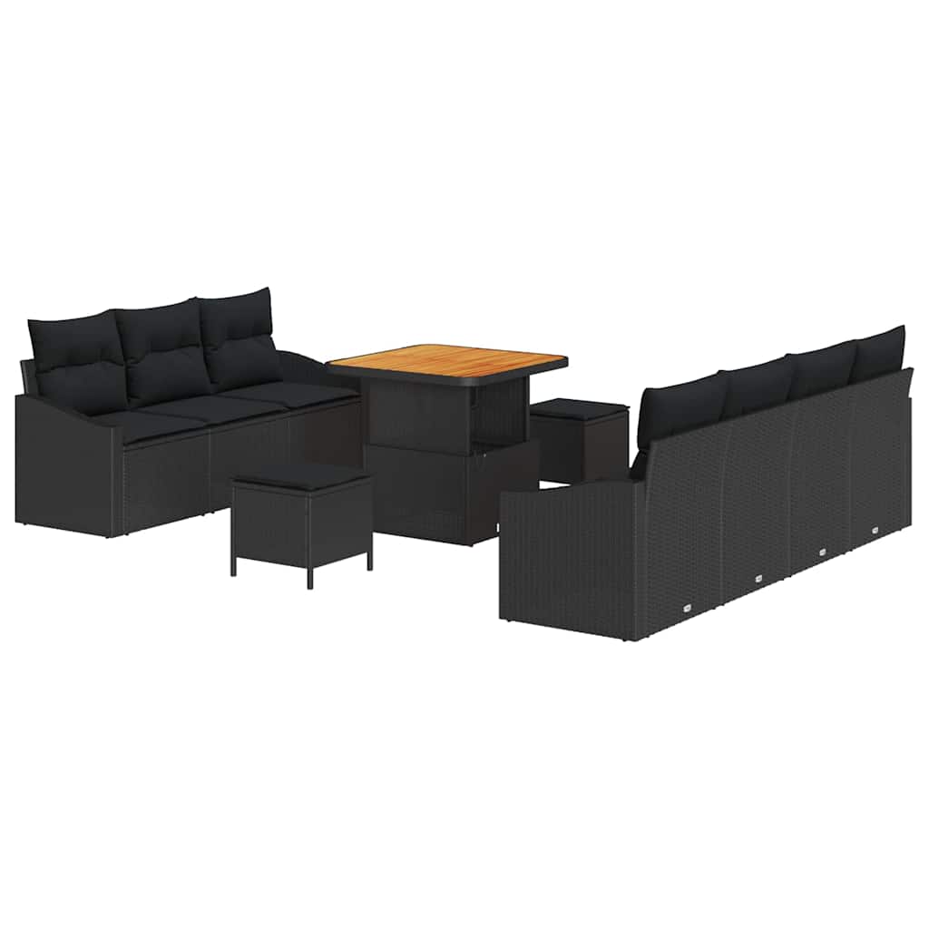 vidaXL Zestaw Sof na Ogród z poduszką z przechowywaniem 10 pcs Czarny