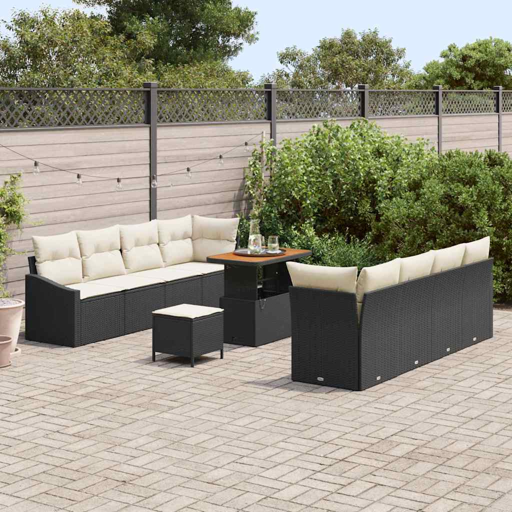 vidaXL Zestaw Sof na Ogród z poduszką 11 pcs Czarny i kremowy