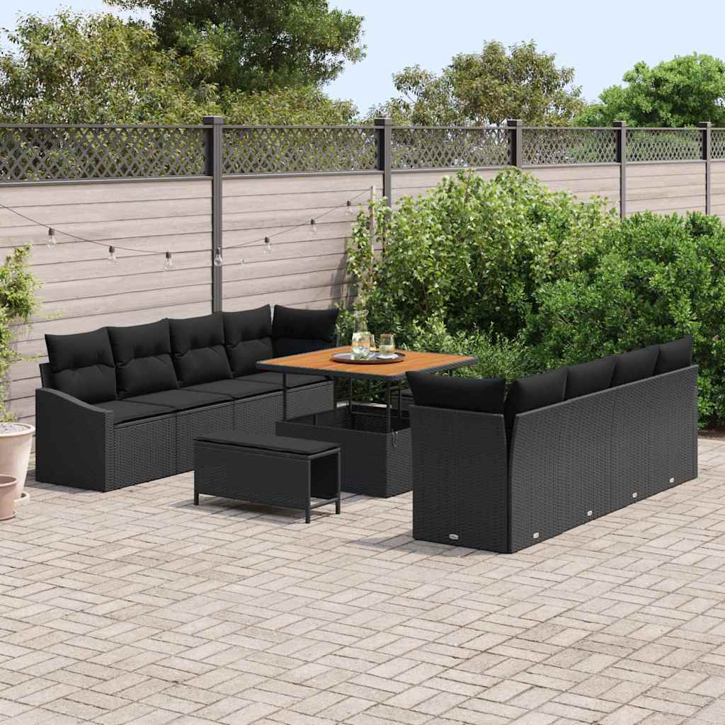 vidaXL Zestaw Sof na Ogród z poduszką z przechowywaniem 11 pcs Czarny