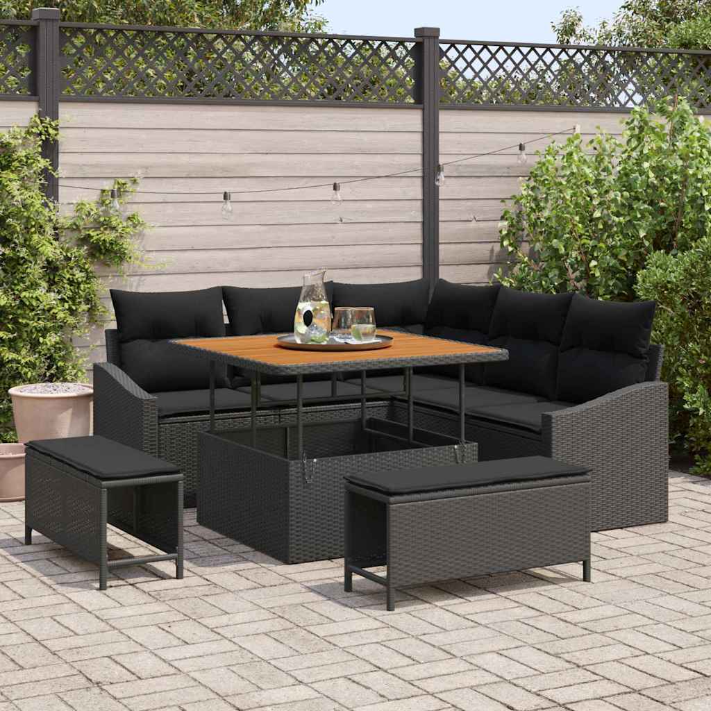 vidaXL Zestaw Sof na Ogród z poduszką 8 pcs Czarny Polirattan
