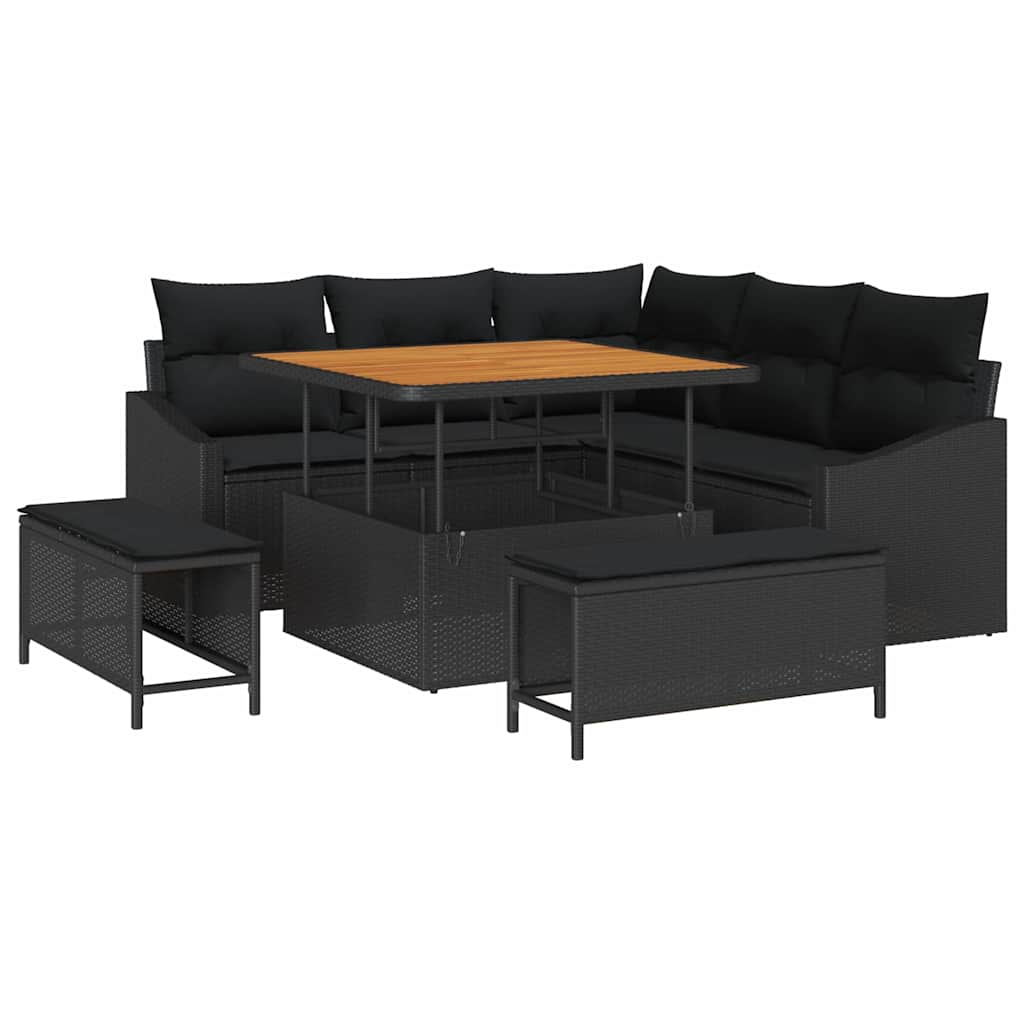 vidaXL Zestaw Sof na Ogród z poduszką 8 pcs Czarny Polirattan