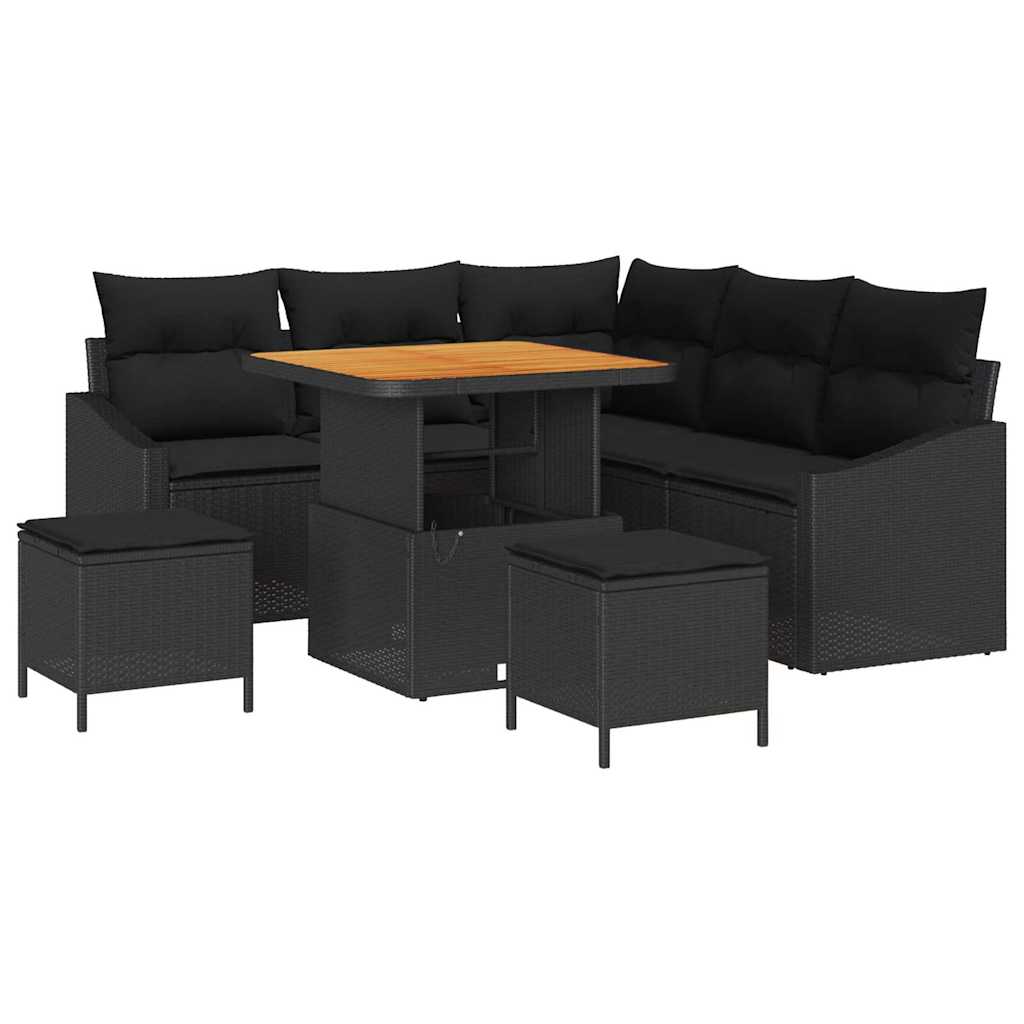 vidaXL Zestaw Sof na Ogród z poduszką 8 pcs Czarny Polirattan