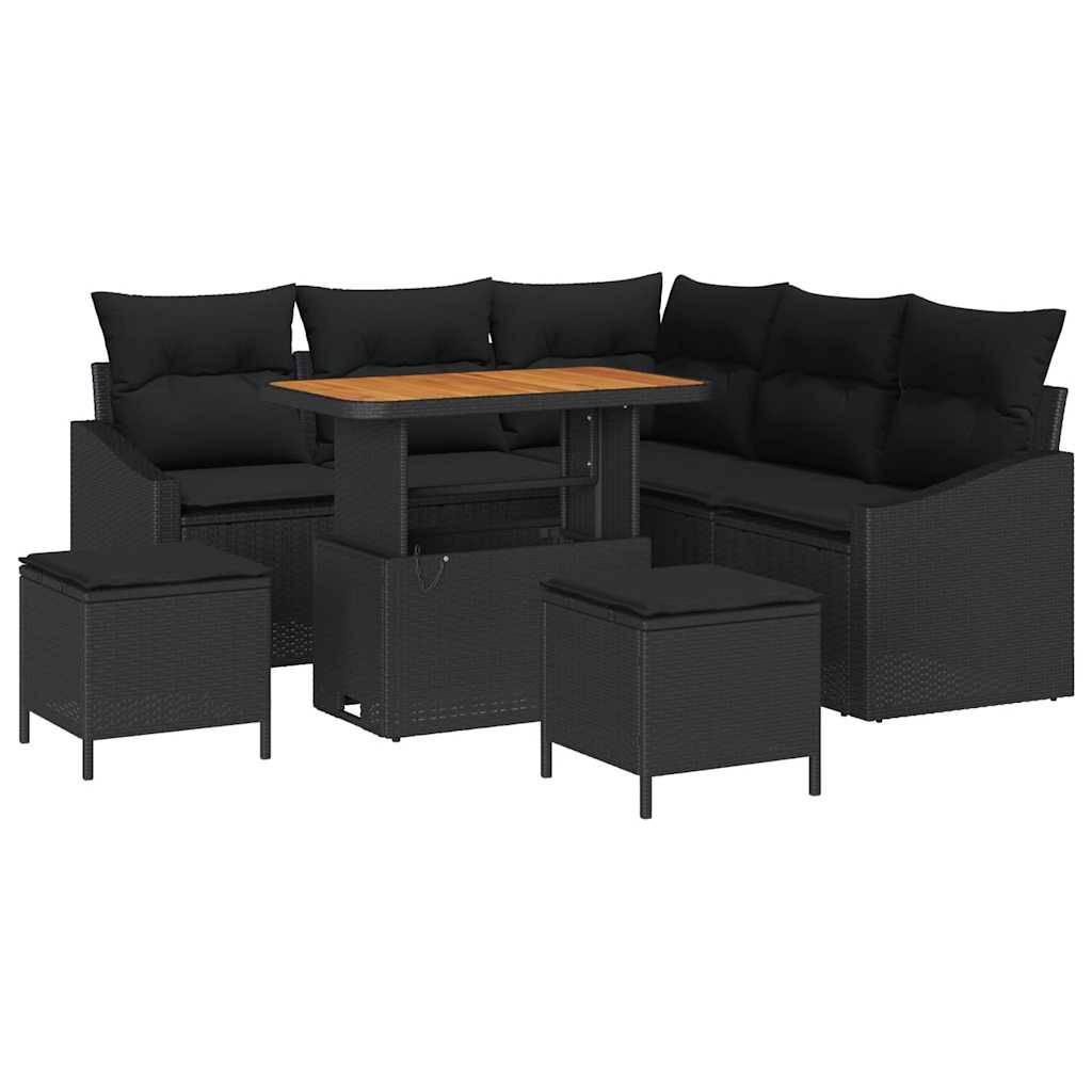 vidaXL Zestaw Sof na Ogród z poduszką 8 pcs Czarny Polirattan