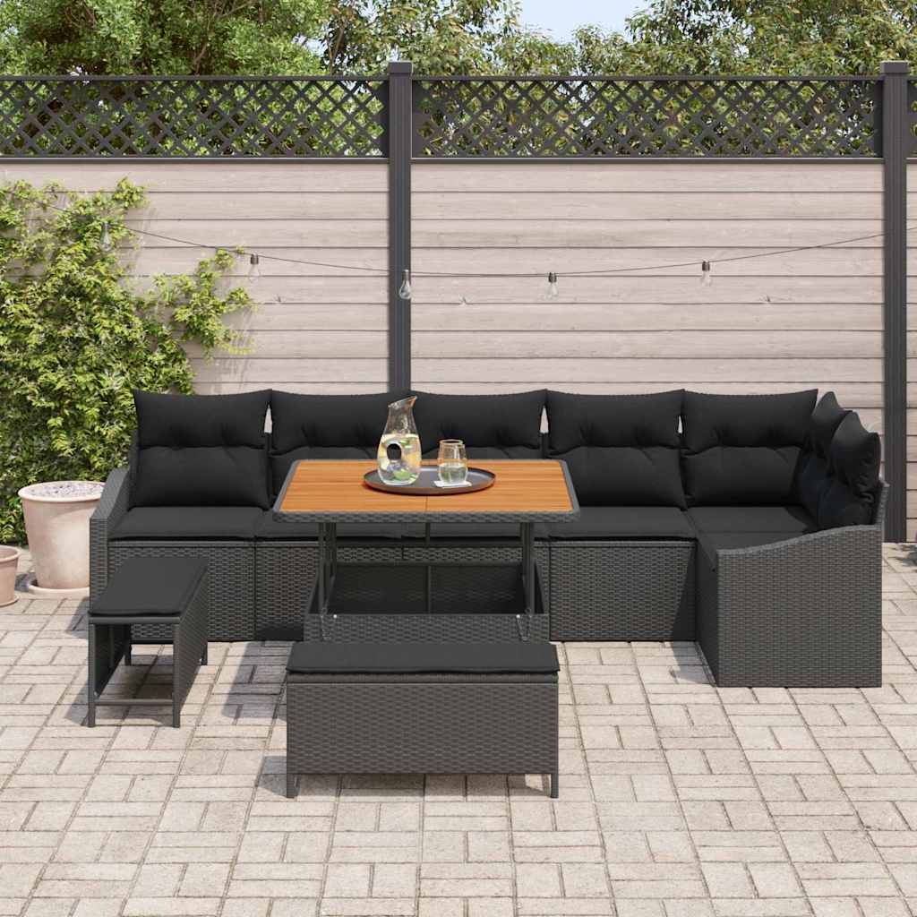 vidaXL Zestaw Sof na Ogród z poduszką 9 pcs Czarny Polirattan