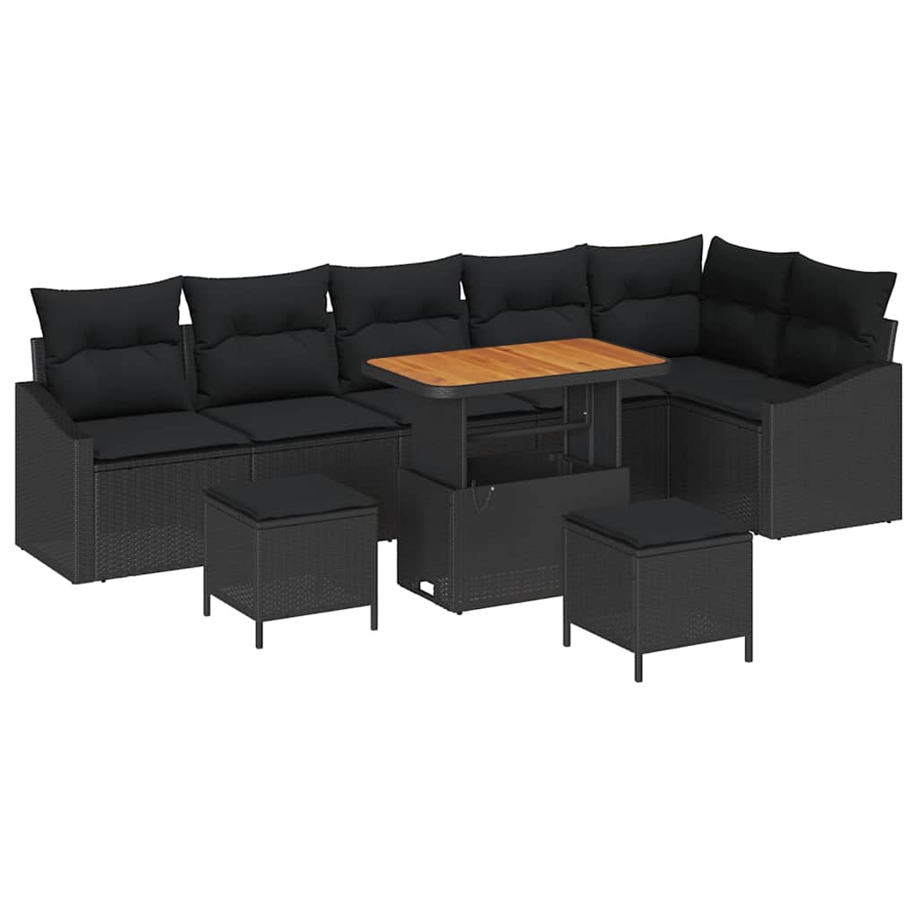 vidaXL Zestaw Sof na Ogród z poduszką 9 pcs Czarny Polirattan