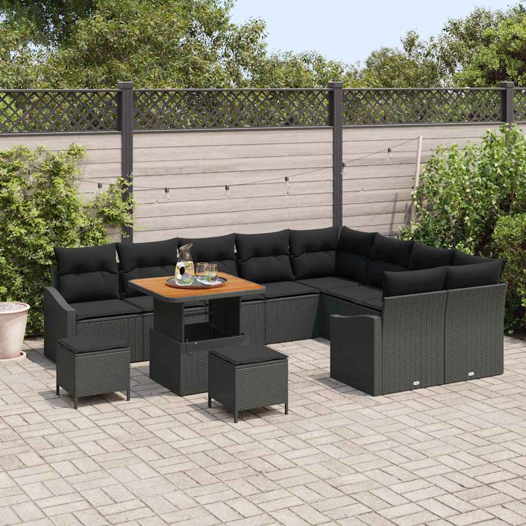vidaXL Zestaw Sof na Ogród z poduszką 12 pcs Czarny Polirattan