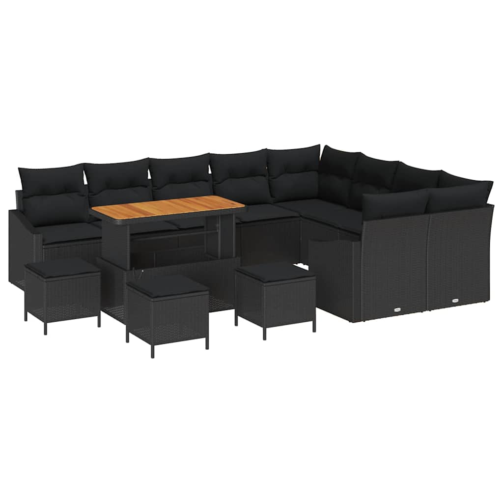 vidaXL Zestaw Sof na Ogród z poduszką 13 pcs Czarny Polirattan