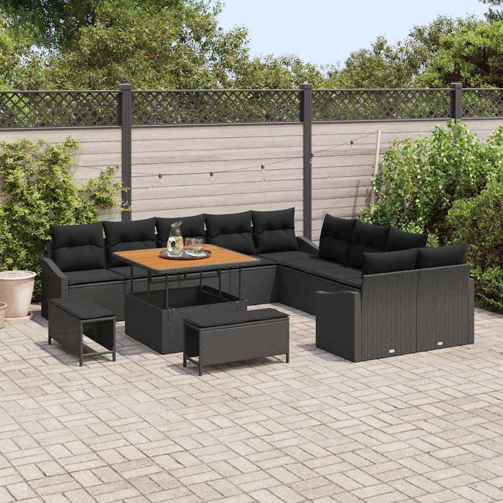 vidaXL Zestaw Sof na Ogród z poduszką 13 pcs Czarny Polirattan
