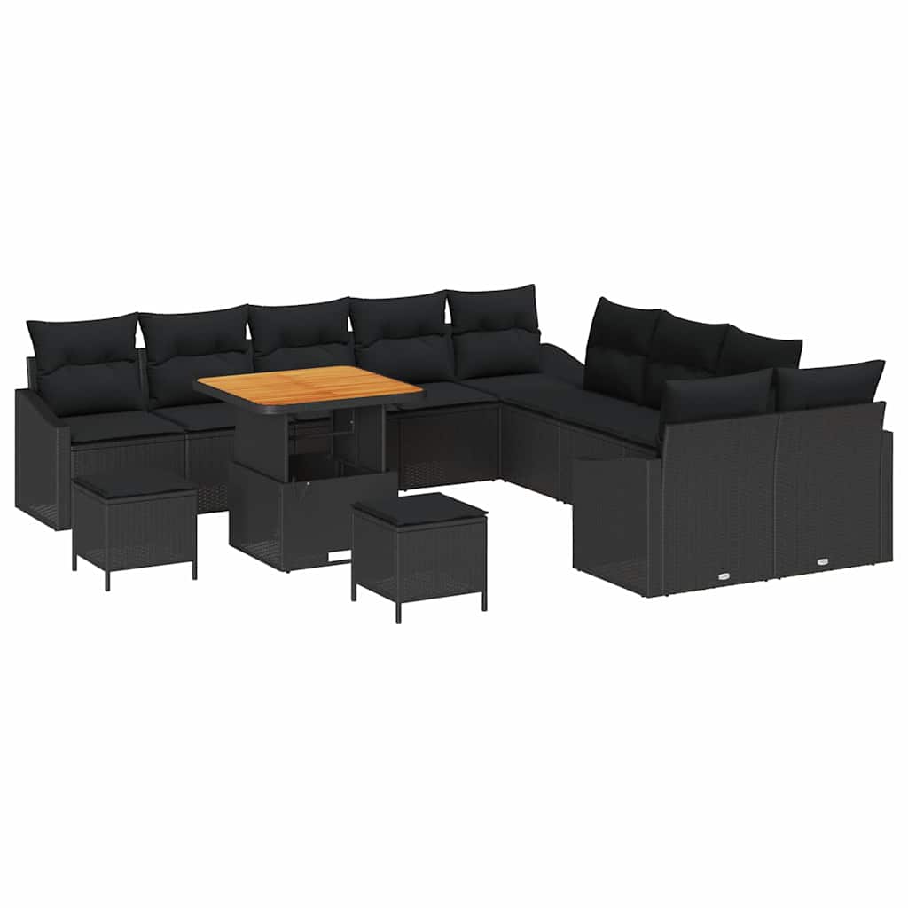 vidaXL Zestaw Sof na Ogród z poduszką 13 pcs Czarny Polirattan