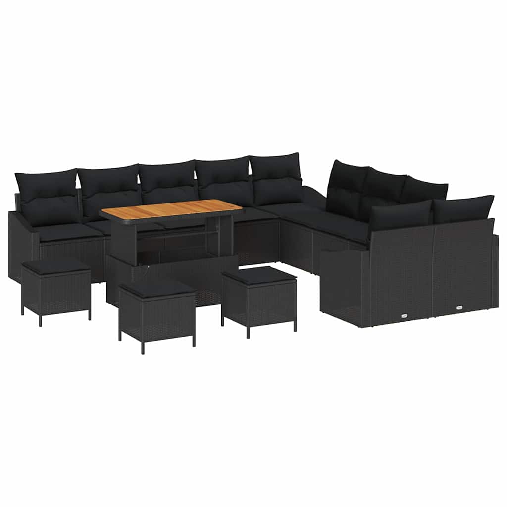 vidaXL Zestaw Sof na Ogród z poduszką 13 pcs Czarny Polirattan
