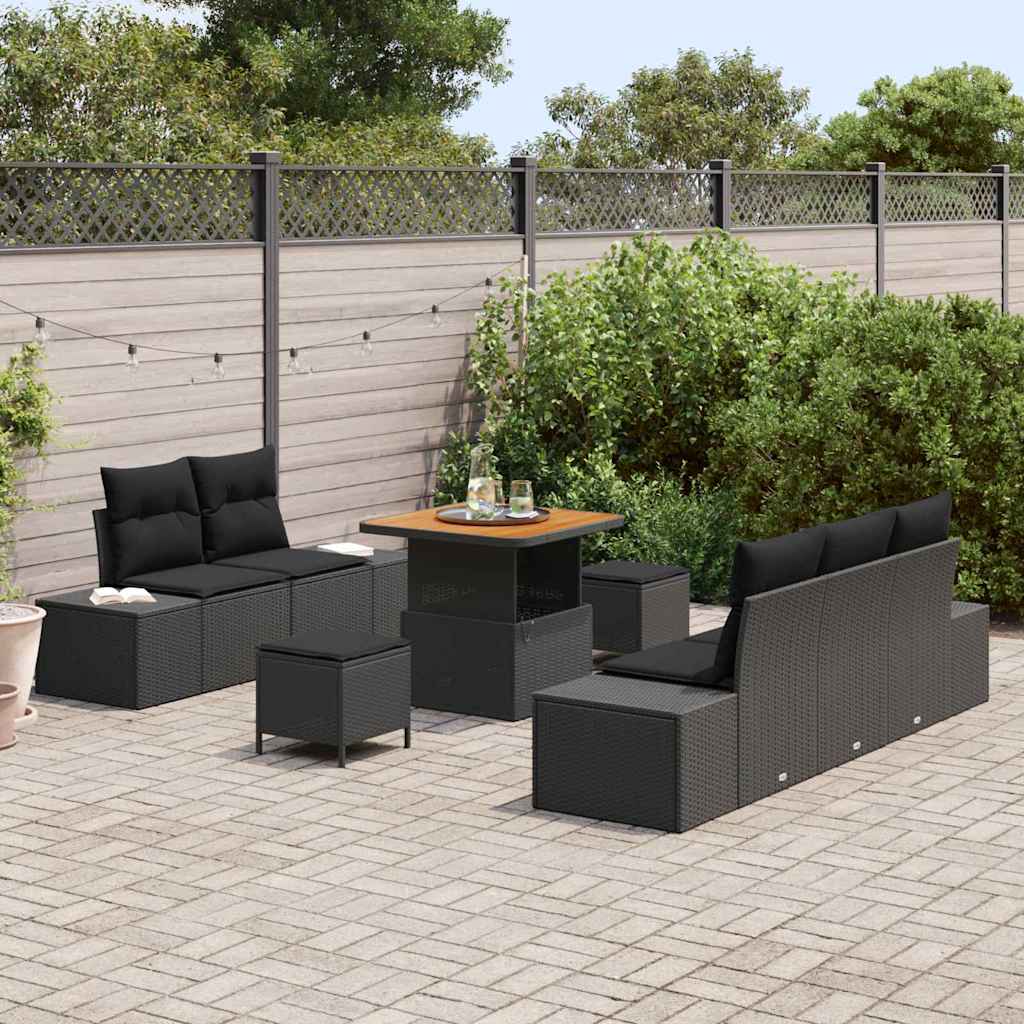 vidaXL Zestaw Sof na Ogród z poduszką 8 pcs Czarny Polirattan