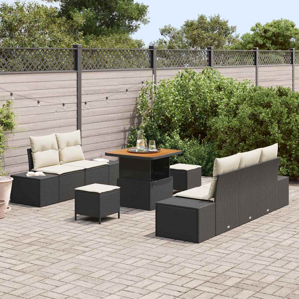 vidaXL Zestaw Sof na Ogród z poduszką 8 pcs Czarny Polirattan