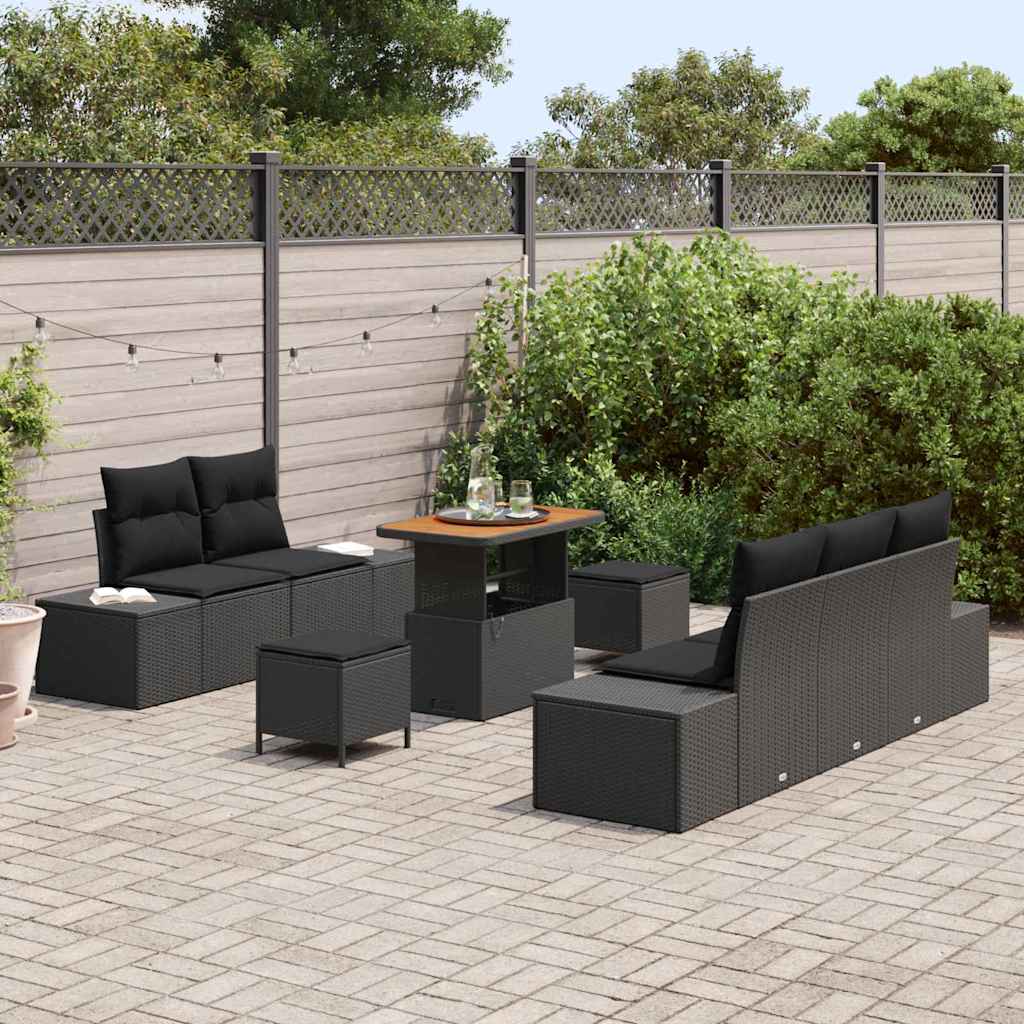 vidaXL Zestaw Sof na Ogród z poduszką 8 pcs Czarny Polirattan