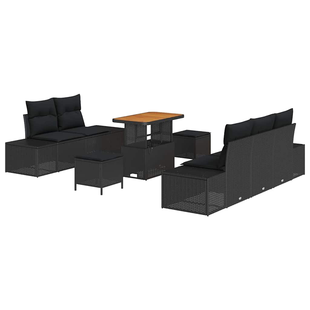 vidaXL Zestaw Sof na Ogród z poduszką 8 pcs Czarny Polirattan