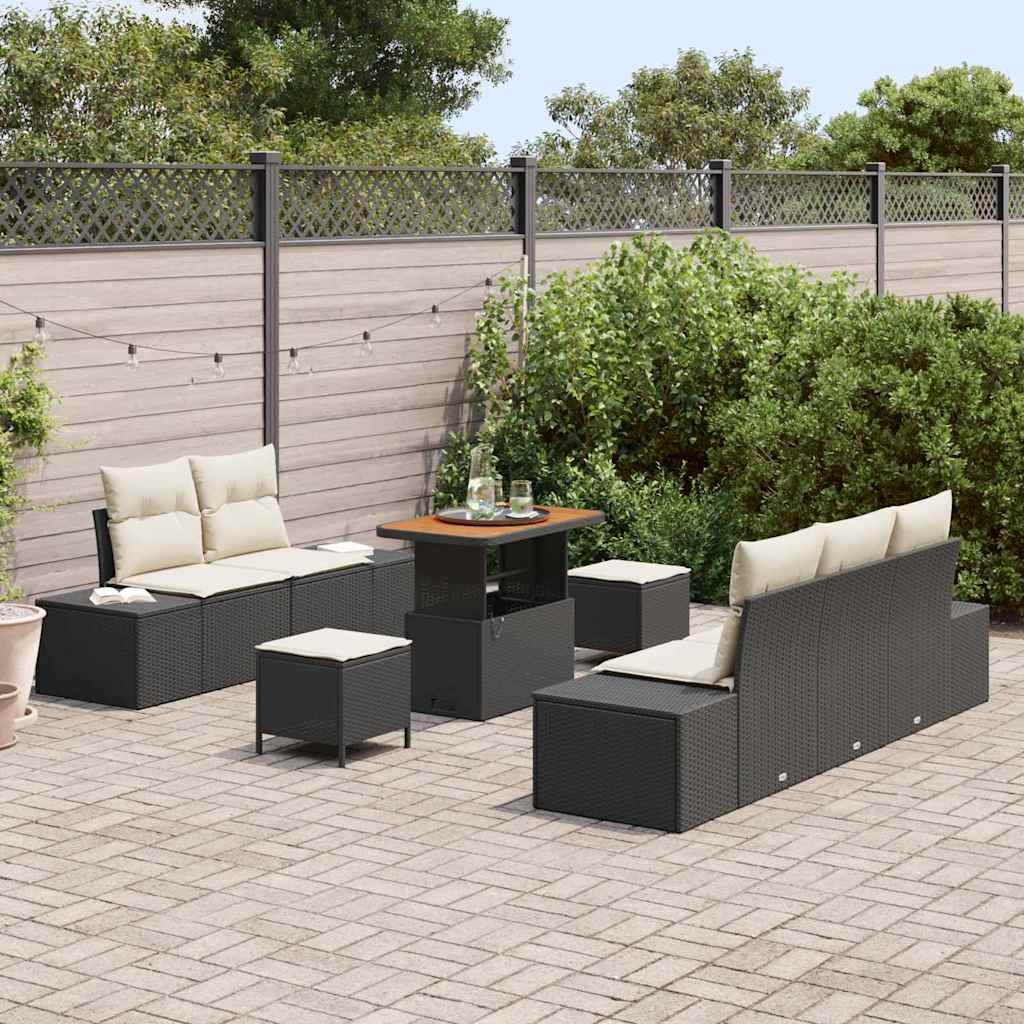 vidaXL Zestaw Sof na Ogród z poduszką 8 pcs Czarny Polirattan