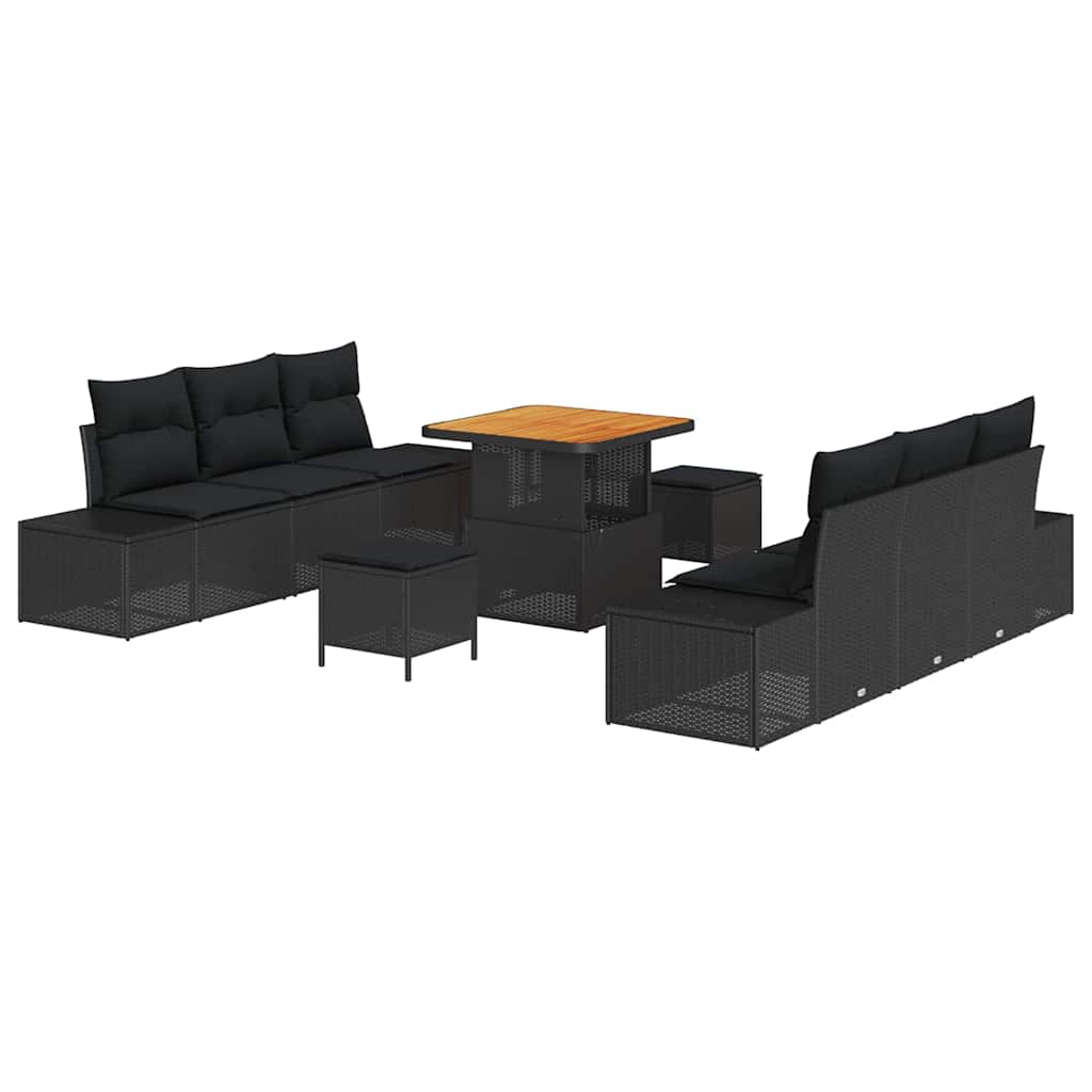 vidaXL Zestaw Sof na Ogród z poduszką 9 pcs Czarny Polirattan