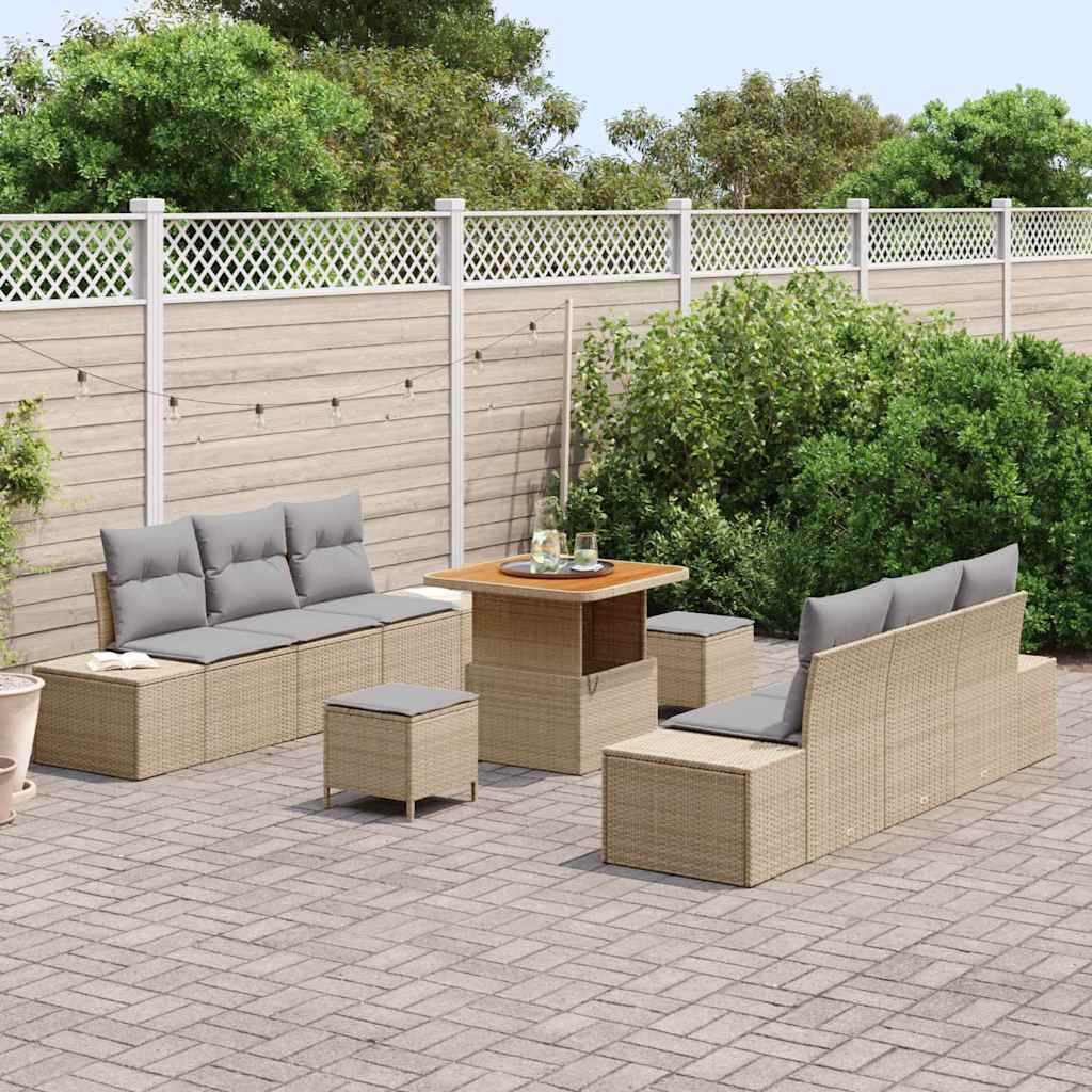 vidaXL Zestaw Sof na Ogród z poduszką 9 pcs Beżowy Polirattan