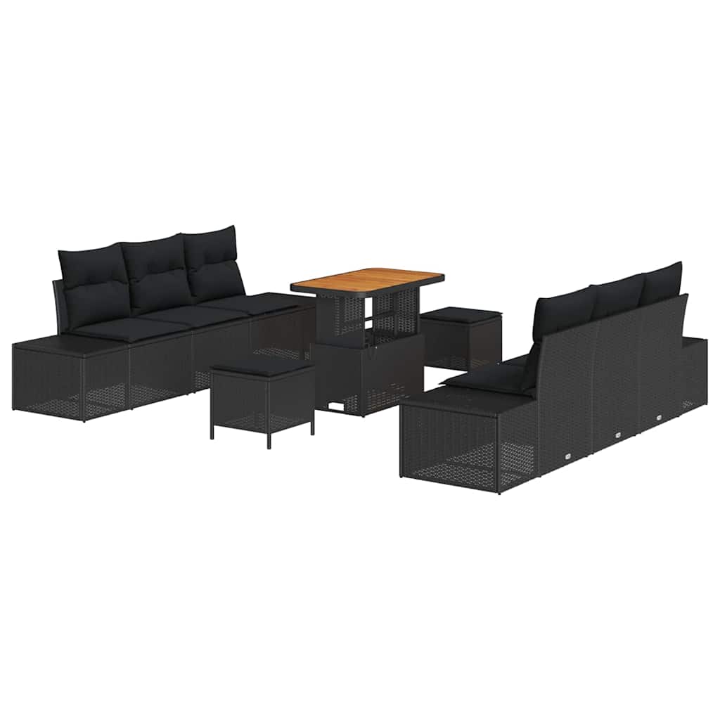 vidaXL Zestaw Sof na Ogród z poduszką 9 pcs Czarny Polirattan