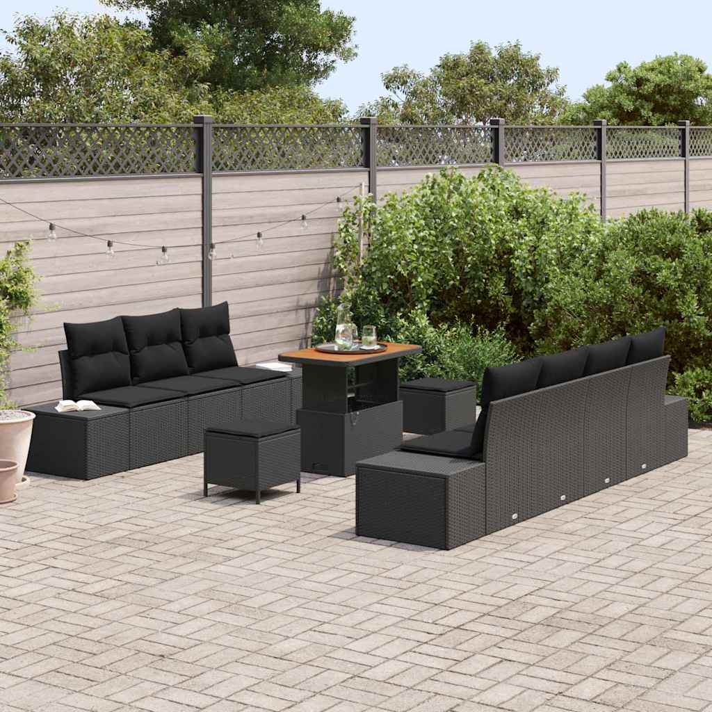 vidaXL Zestaw Sof na Ogród z poduszką 10 pcs Czarny Polirattan