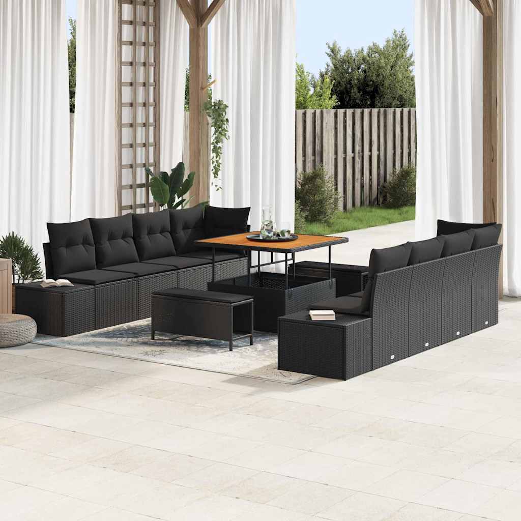vidaXL Zestaw Sof na Ogród Czarny 100 x 100 x 71 cm Polirattan