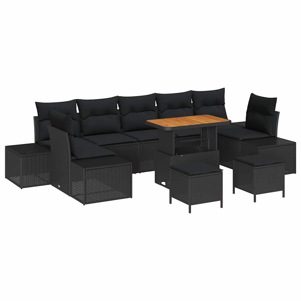 vidaXL Zestaw Sof na Ogród z poduszką 10 pcs Czarny Polirattan