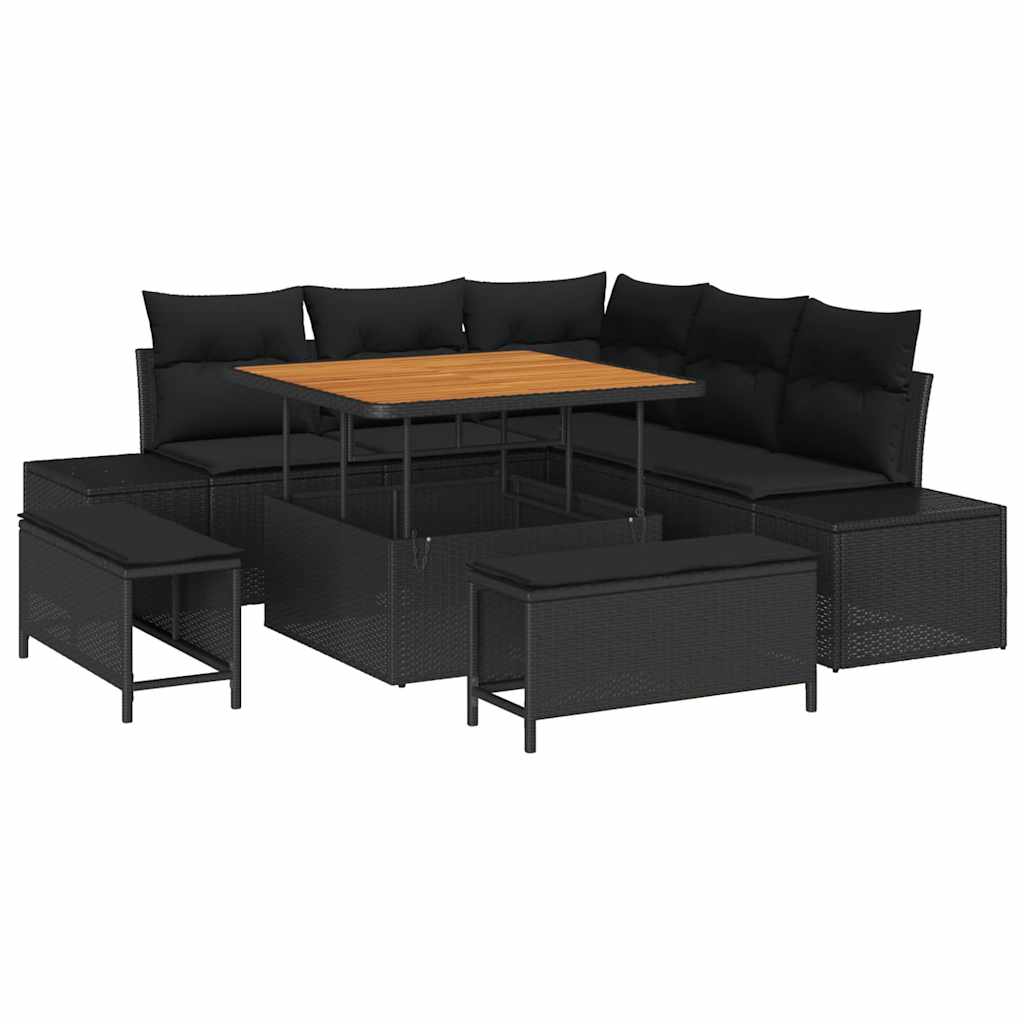 vidaXL Zestaw Sof na Ogród z poduszką 8 pcs Czarny Polirattan