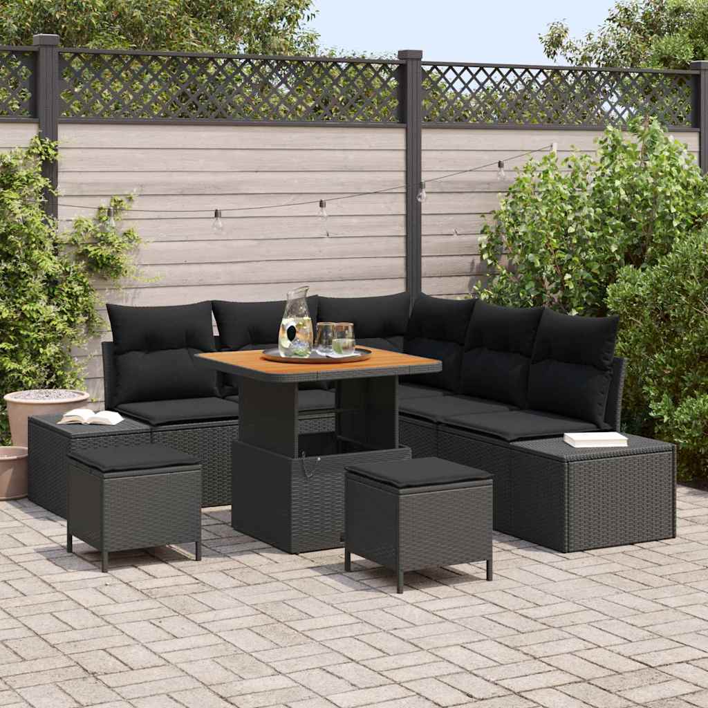 vidaXL Zestaw Sof na Ogród z poduszką 8 pcs Czarny Polirattan