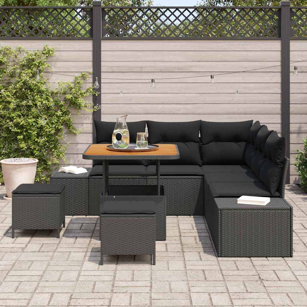 vidaXL Zestaw Sof na Ogród z poduszką 8 pcs Czarny Polirattan