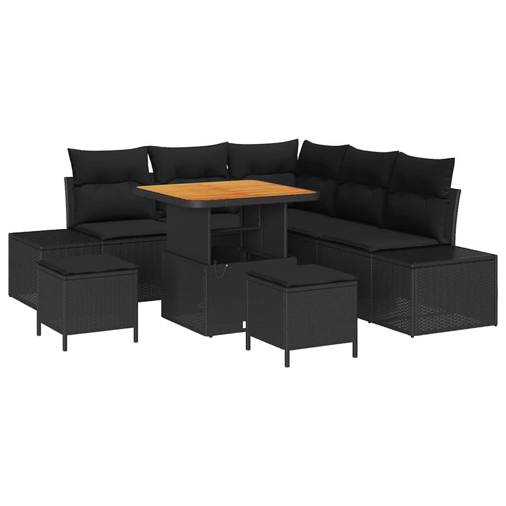 vidaXL Zestaw Sof na Ogród z poduszką 8 pcs Czarny Polirattan