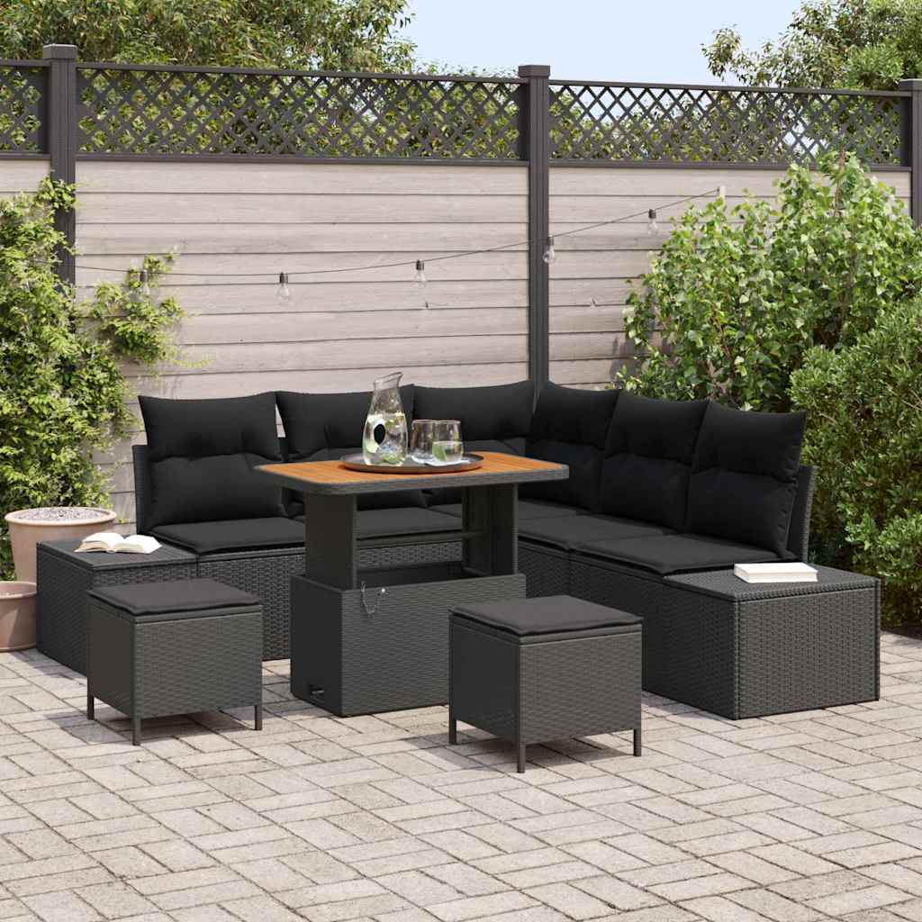 vidaXL Zestaw Sof na Ogród z poduszką 8 pcs Czarny Polirattan