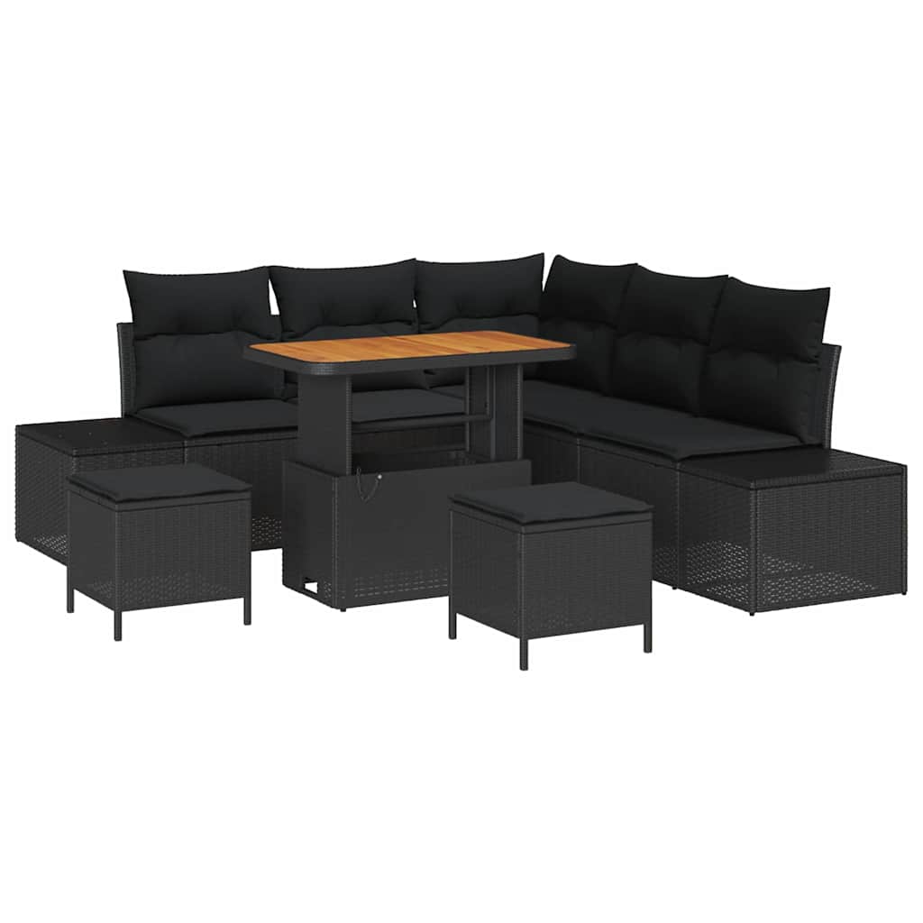 vidaXL Zestaw Sof na Ogród z poduszką 8 pcs Czarny Polirattan