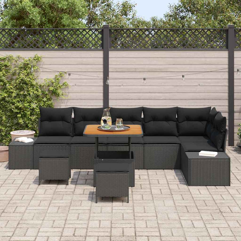 vidaXL Zestaw Sof na Ogród z poduszką 9 pcs Czarny Polirattan