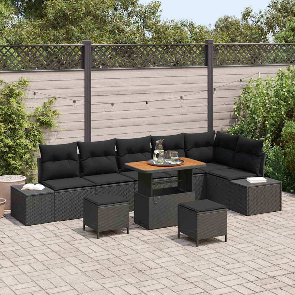 vidaXL Zestaw Sof na Ogród z poduszką 9 pcs Czarny Polirattan