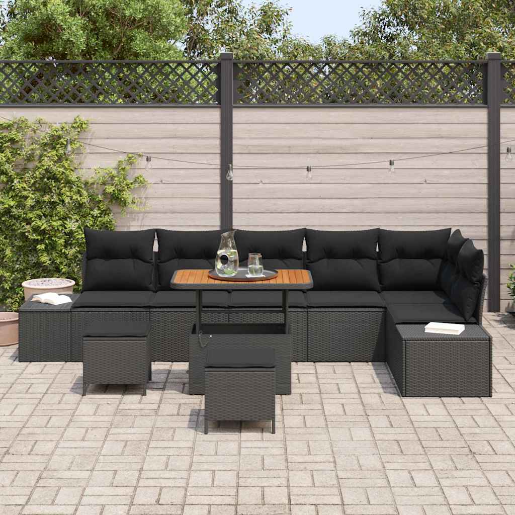 vidaXL Zestaw Sof na Ogród z poduszką 9 pcs Czarny Polirattan