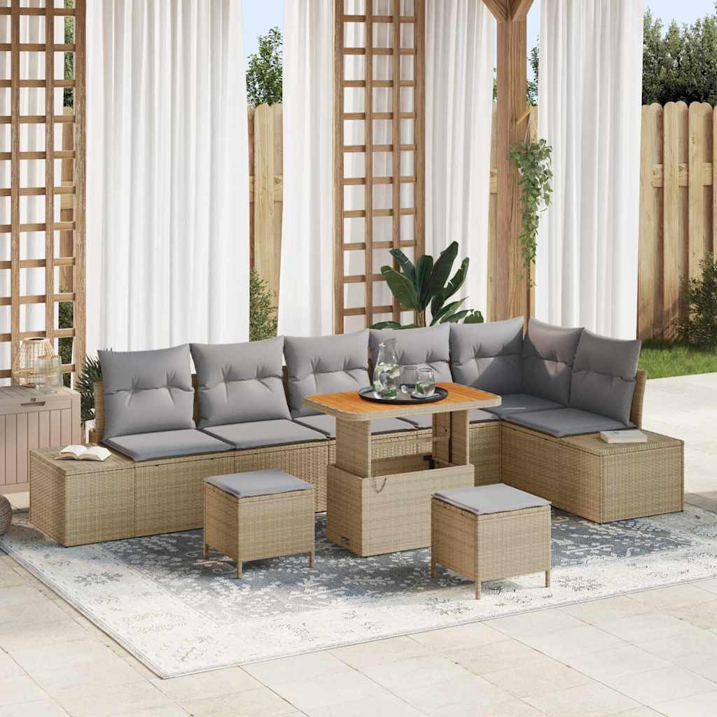 vidaXL Zestaw Sof na Ogród z poduszką 9 pcs Beżowy Polirattan